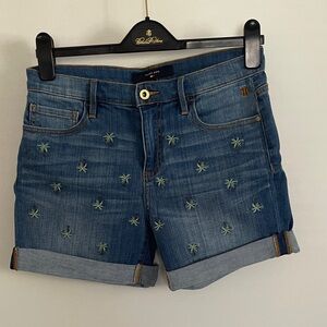 Tommy Hilfiger Blue Denim Shorts with Green Palm Embroidery